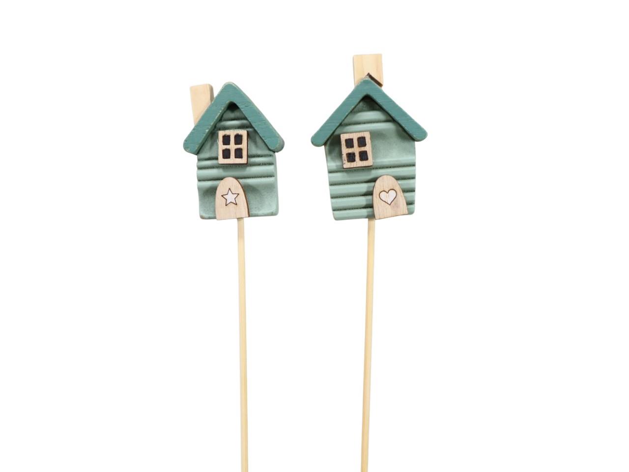Haus Stecker Holz grün D6x4,3cm + Pin