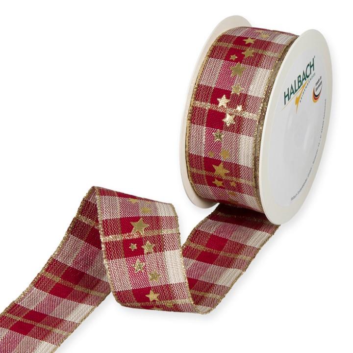 Karo-Druckband Sterne 40 mm 15 Meter dunkelrot 577