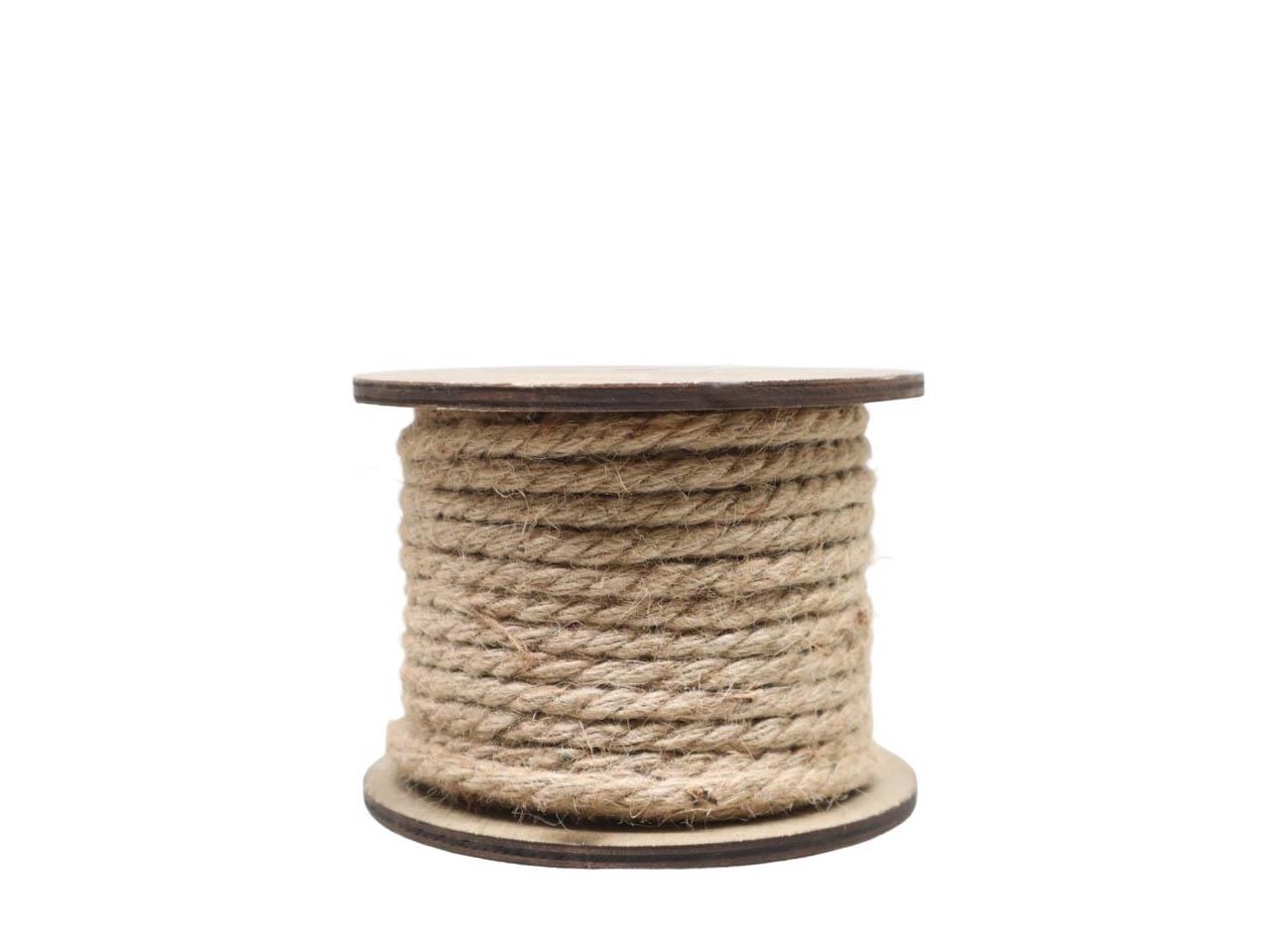 Holzspule m. Jutekordel D5mm 24 Meter natur