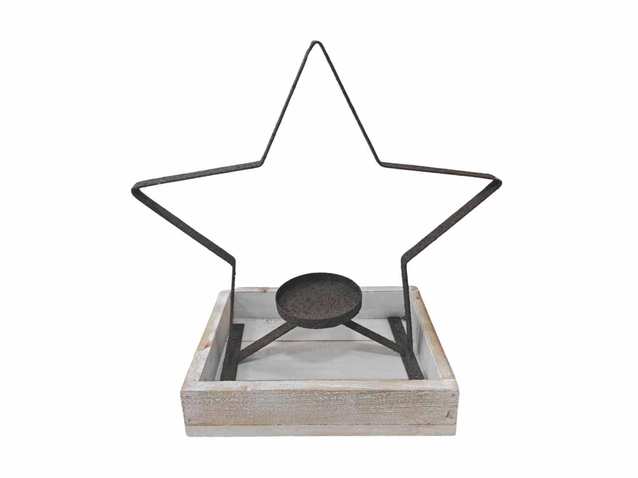 Stern im Tablett m. Kerzenhalter D8,5cm Metall/Holz D30x25cm