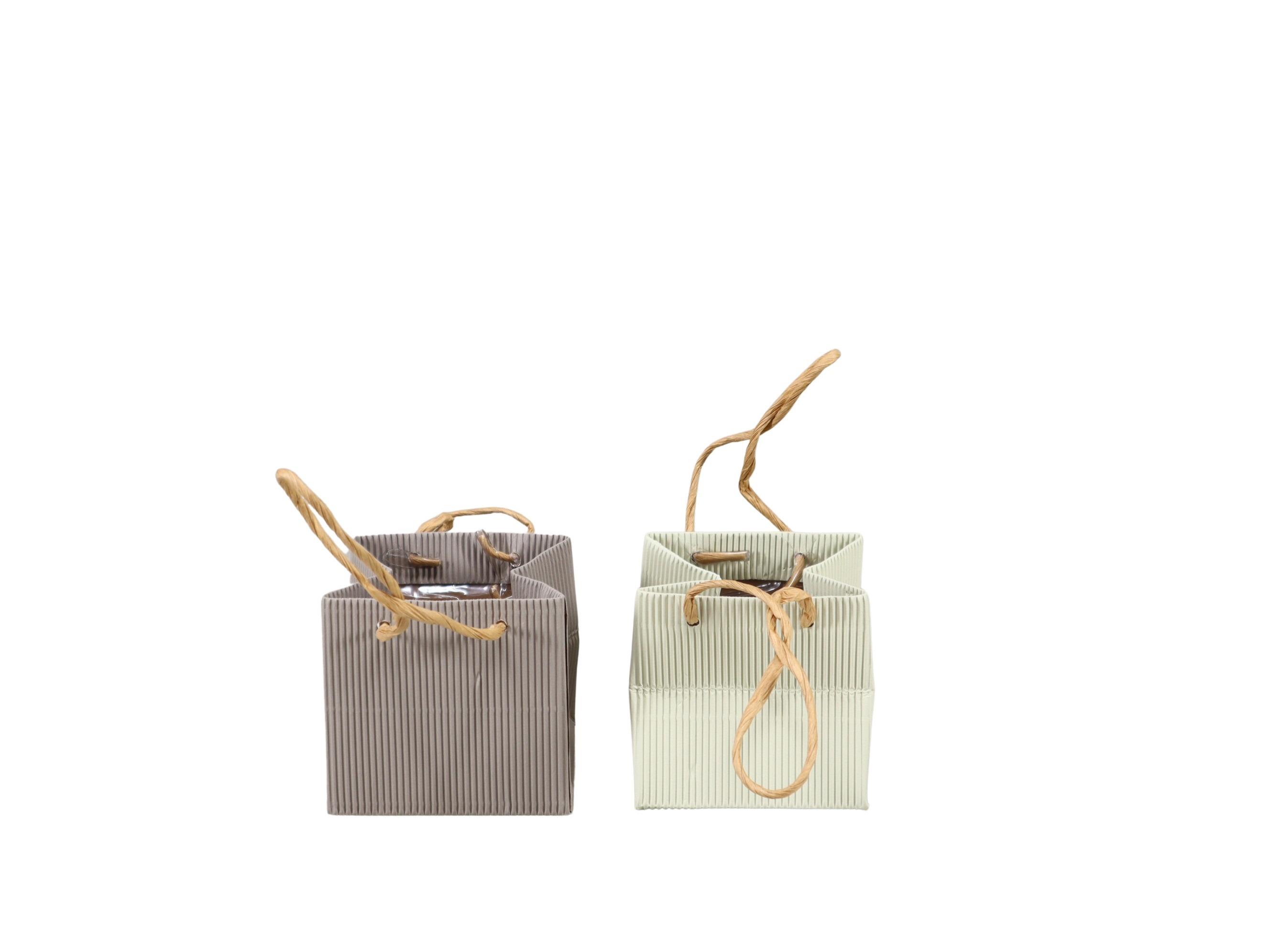 Tasche m. Folie Wellpappe m. Henkel creme-taupemix D8,5x8,5m