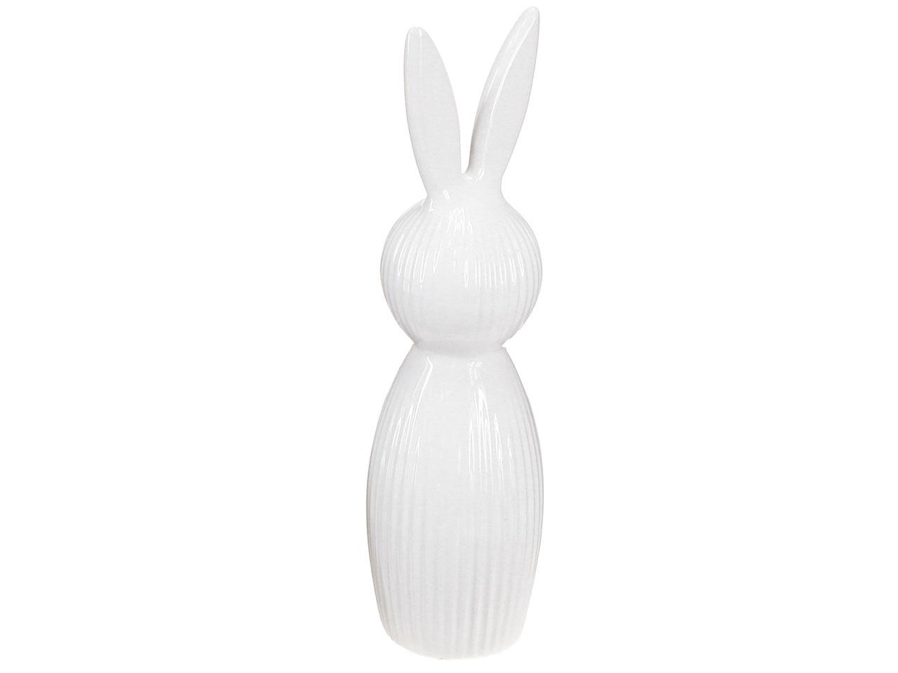 Hase Keramik Streifi glänzend weiß H28x7 cm