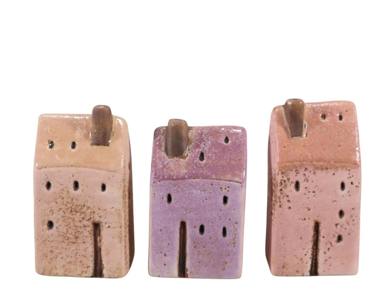 Häuser stehend Keramik rosa-flieder H8,5-9,5cm