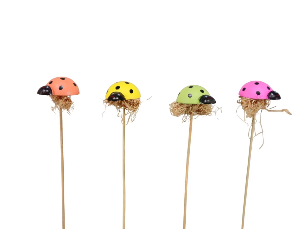 Stecker Marienkäfer Holz m. Stroh farbmix D3xL20cm