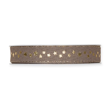 Druckband Sternchen 15 mm 18 Meter dusky brown/gold 93