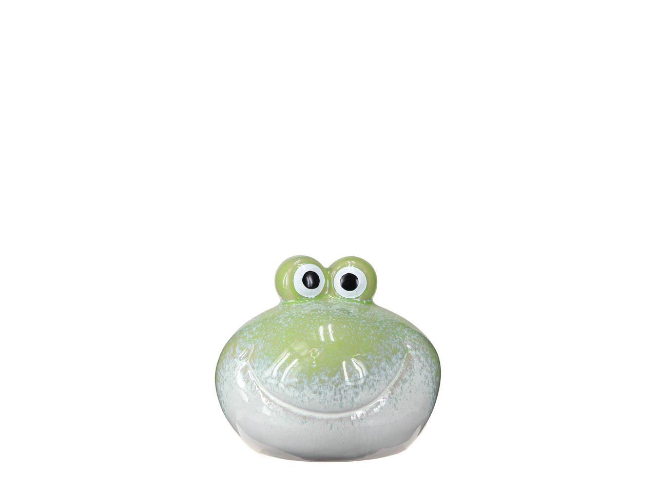 Froschkopf Keramik grün-weiß glasiert D7,3cm