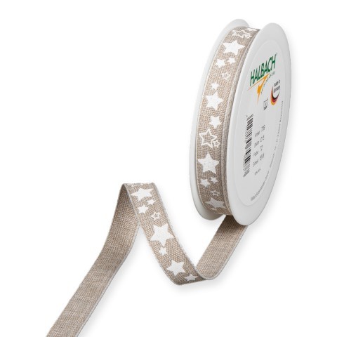 Druckband Sterne 15 mm 15 Meter linen/white 72