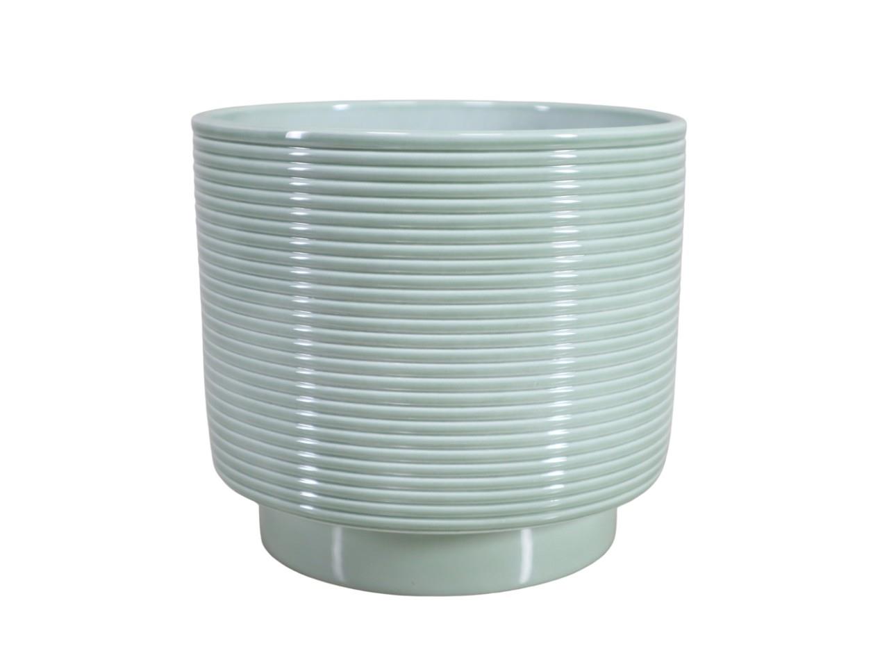 Cylindroübertopf m. Fuß Rings Keramik salbeigrün-lasur 19cm