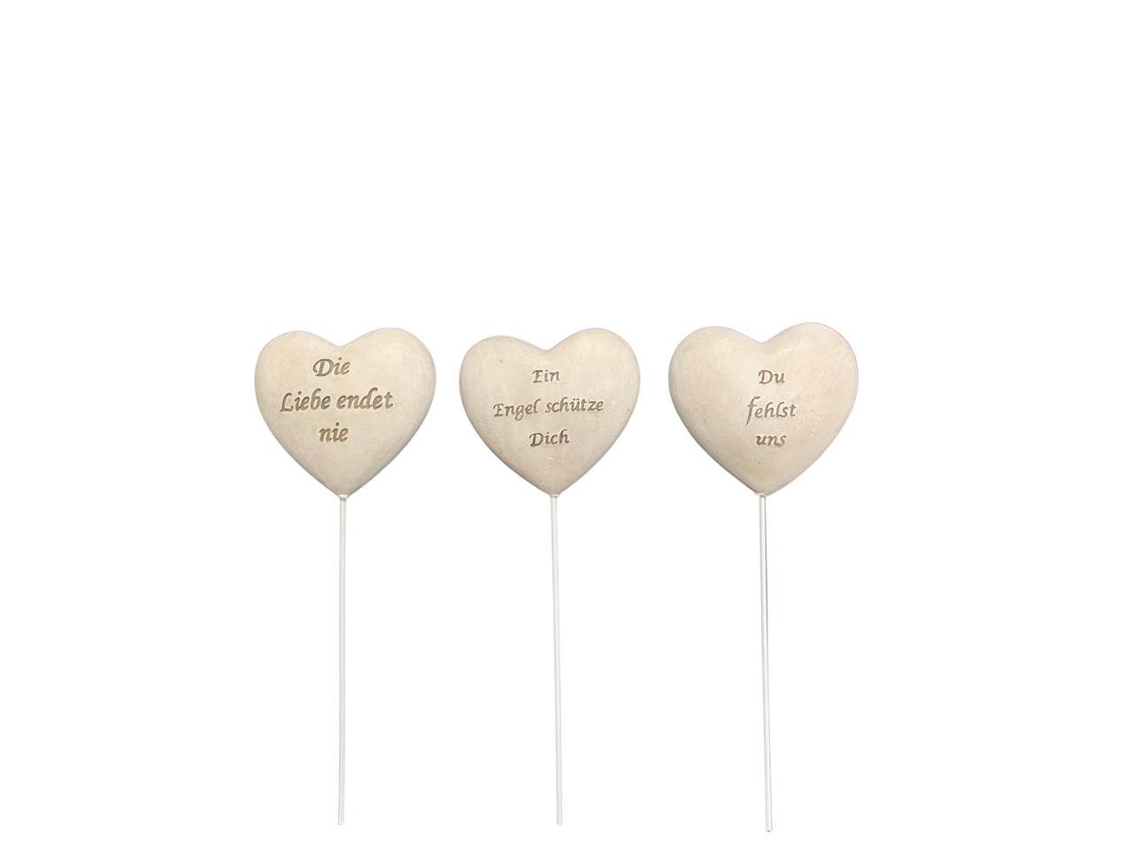 Herzstecker Polyresin sortiert creme D6,5xL21,5cm