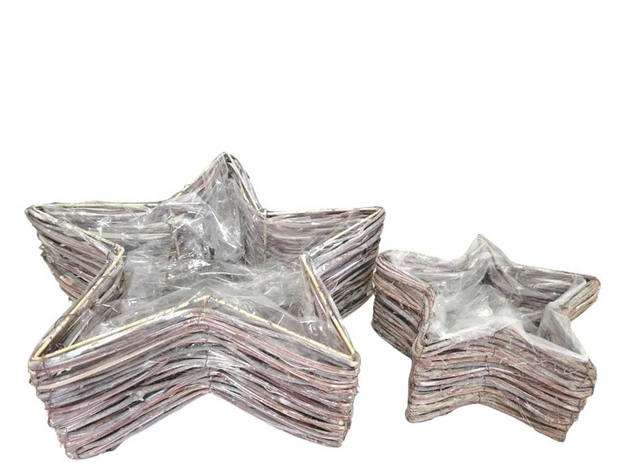 Pflanzstern Rattan gekalkt Set/2 D32+19cm