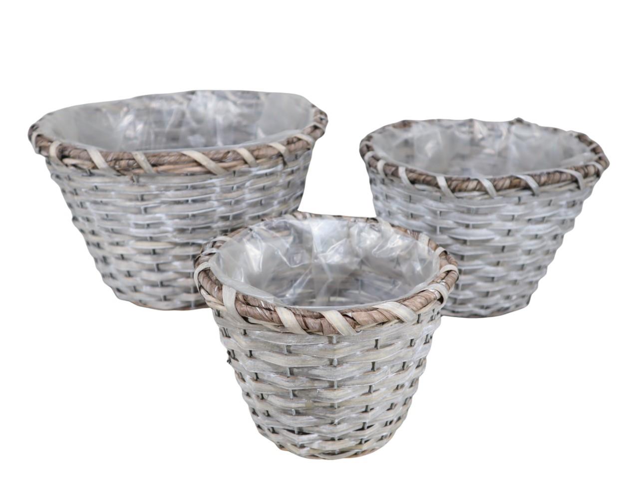 Pflanzkorb rund Weide Set/3 D30xH20cm grey-washed