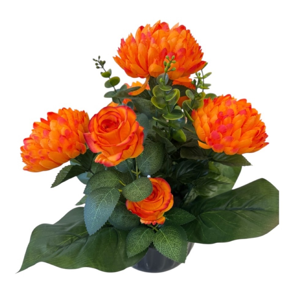 Rose/Dahlie 13Blüten orange in schwerer Schale 1,5kg NETTO