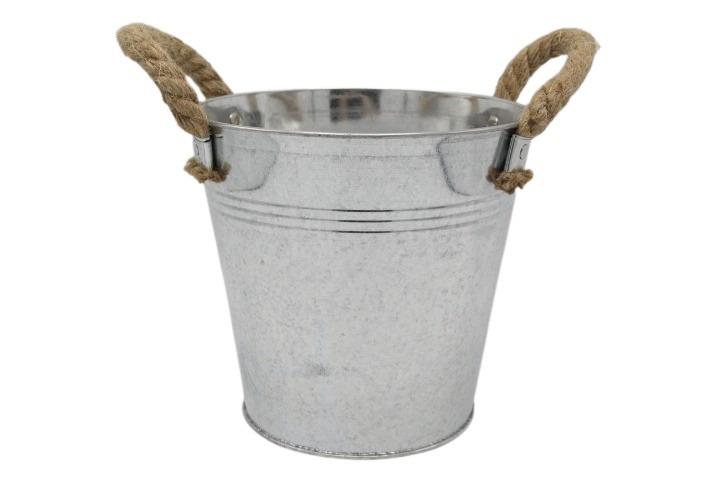 Übertopf rund m. Kordelgriffen Zink glanz D22cm
