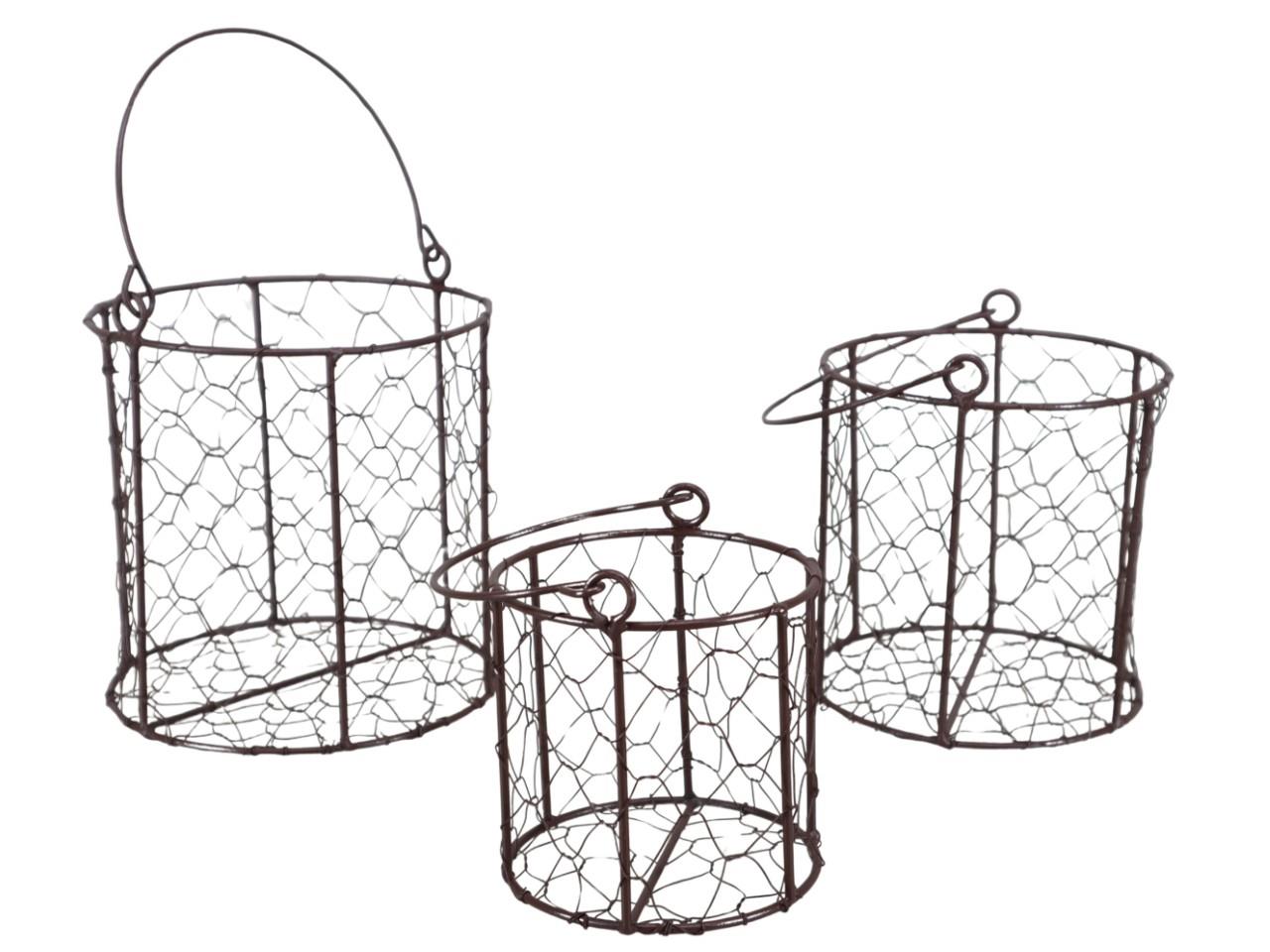 Drahtkorb m. Bügel Set/3 Metall dunkelbraun D15/13/10cm