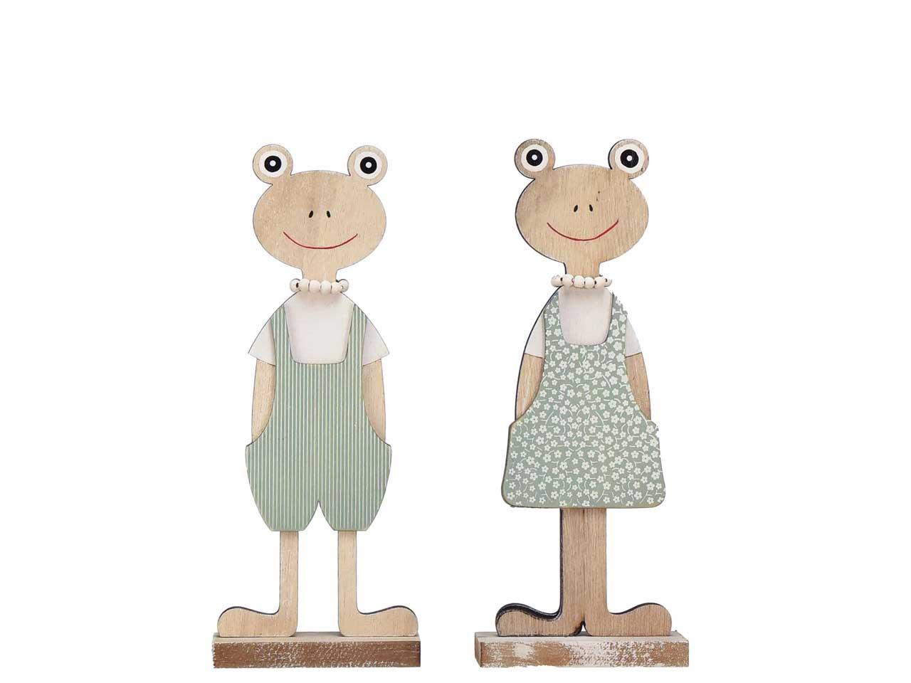 Froschpaar stehend Holz weiß/mintgrün H25cm