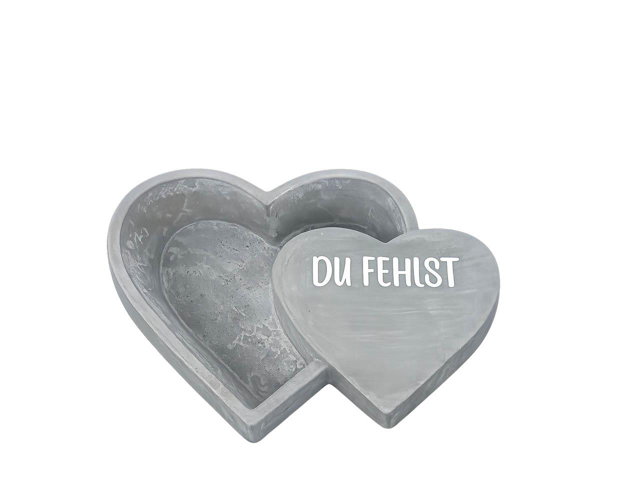 Pflanzherz m. Herz seitlich DU FEHLST Beton D25x21cm