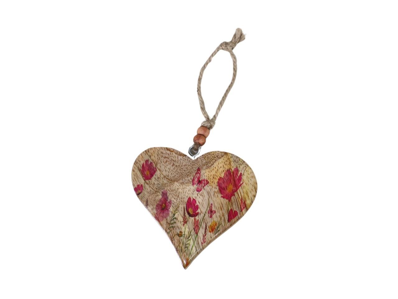 Herz hängend Blumendekor Holz D10cm