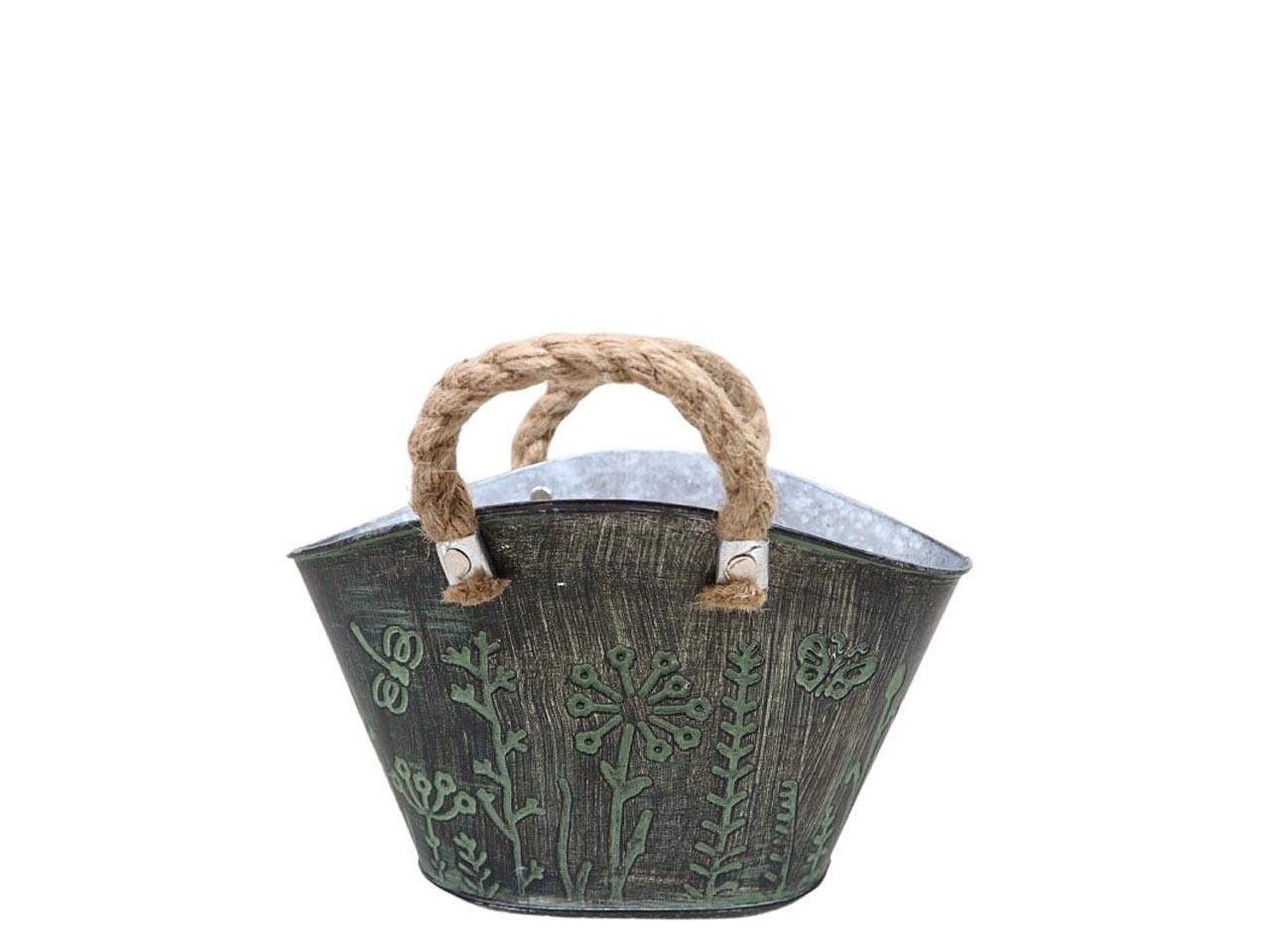 Schale oval Blumenmotiv Zink lt. green L25xH15cm