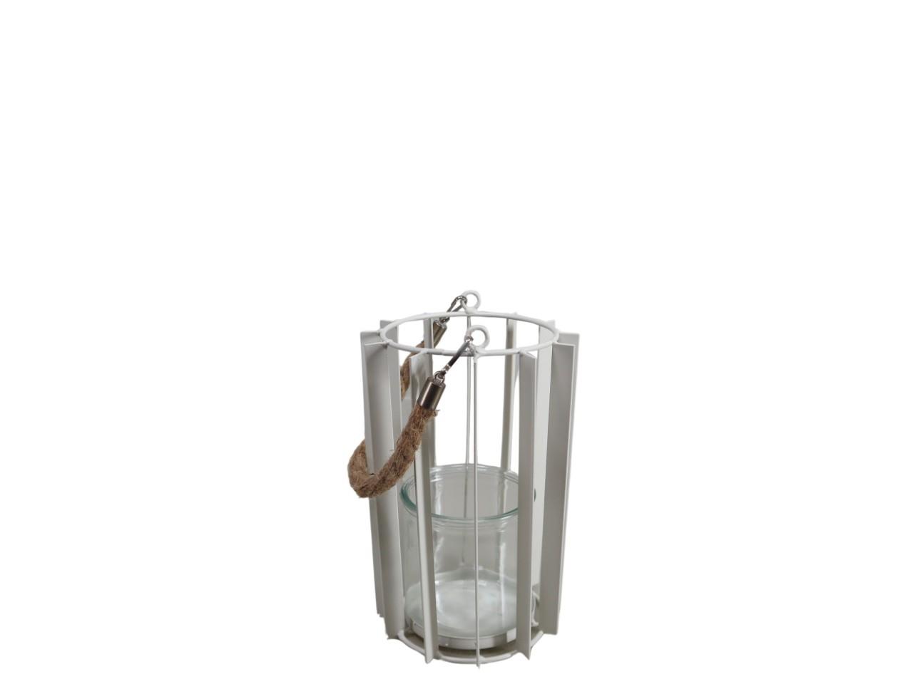 Windlicht m. Glaseinsatz Metall creme H22xD14cm