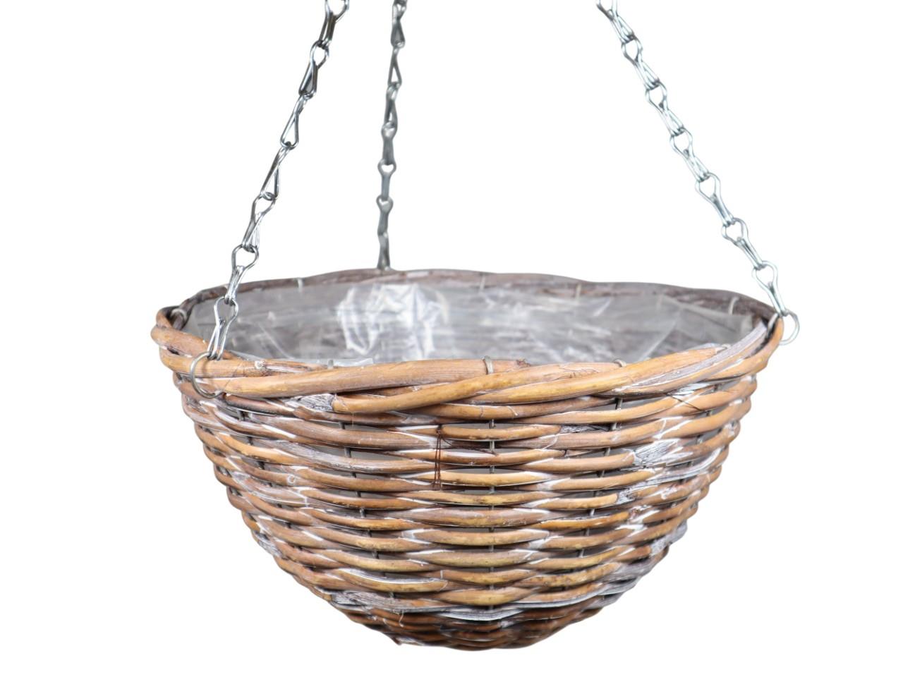 Pflanzkorb rund z. Hängen Rattan D 30cm natur gekalkt