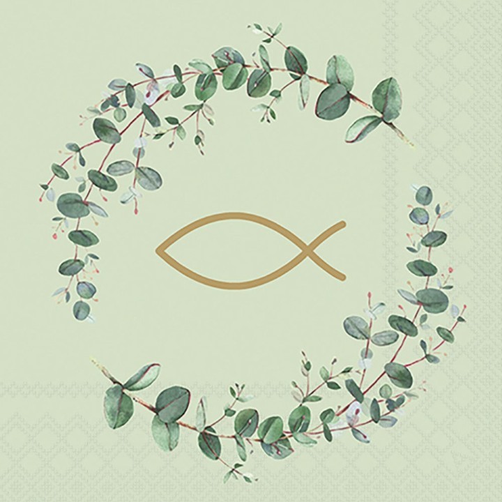 Serviette 25x25 cm Eucalyptus Kommunion grün