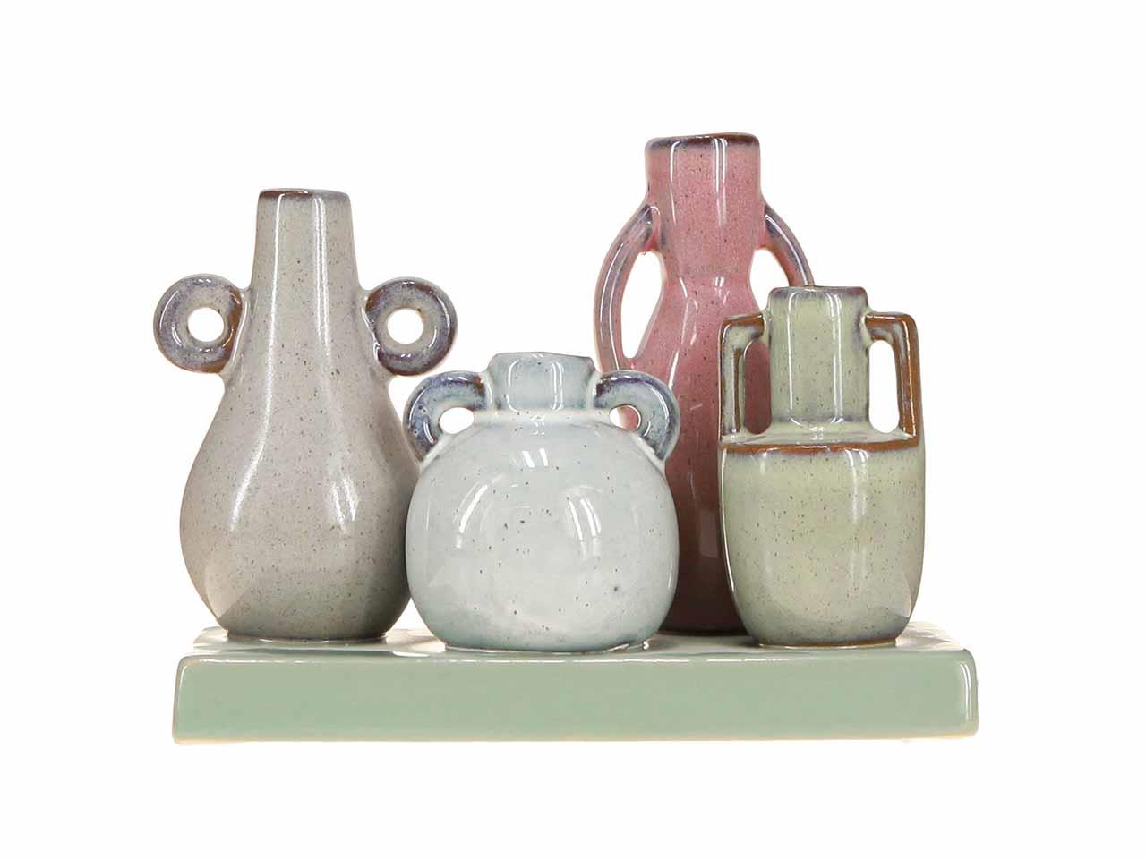 Vasentablett 4-fach Keramik farbmix L14xH11cm