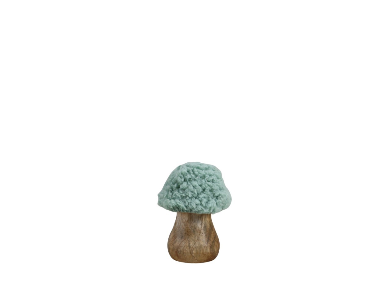 Pilz Holz natur m. Teddyfellhut softgrün H7cm