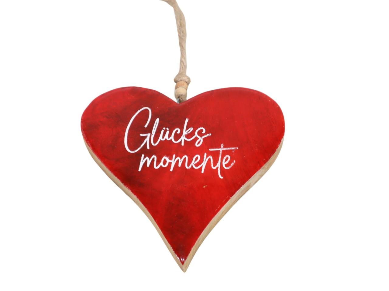 Herz hängend "Glücksmomente" Herz rot&weiß D14,5cm