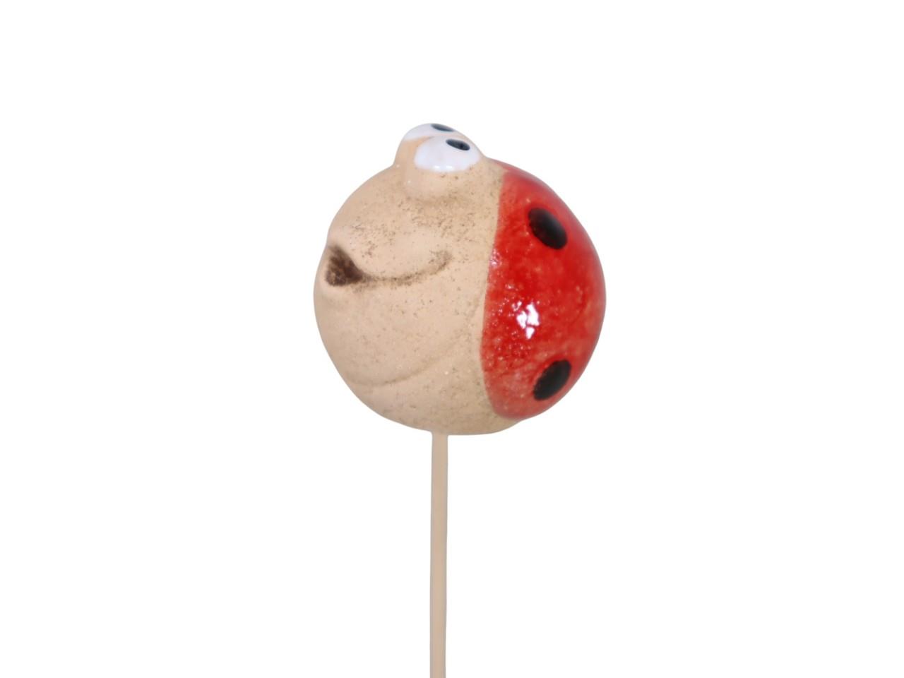 Marienkäferstecker Keramik rot/schwarz-stein D5,2cm + Pin