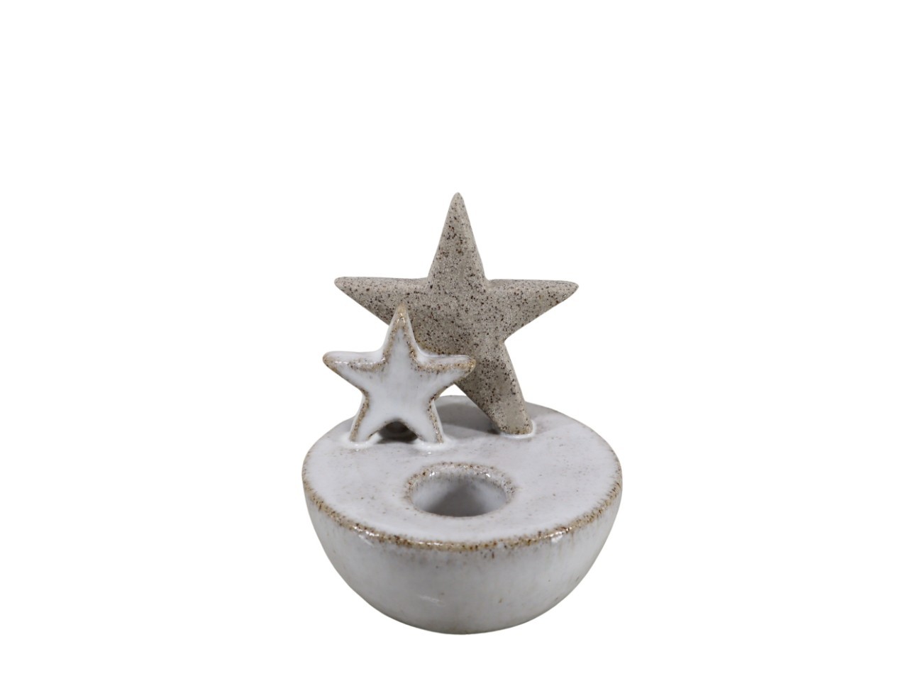 Stabkerzenhalter m. Sterndeko creme/natur Keramik D9xH11cm