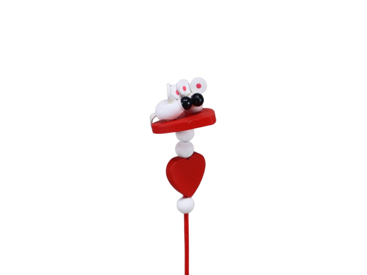 Stecker Herz m. Maus rot/weiß D7x4cm L23cm
