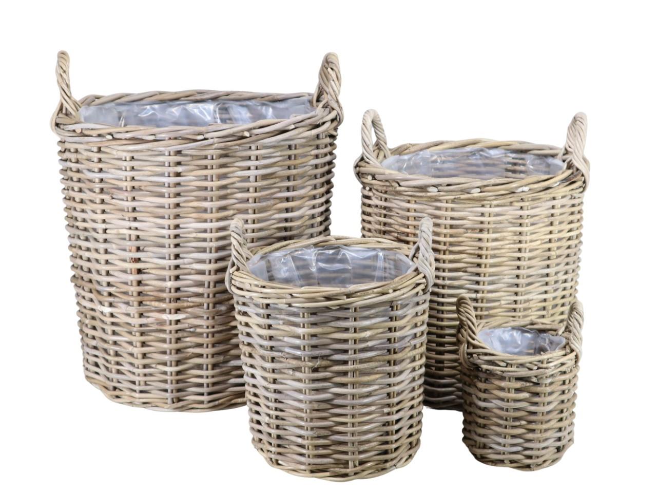 Pflanztopf Kubu-Rattan rund m. Griffen grau Set/4 D49-20cm