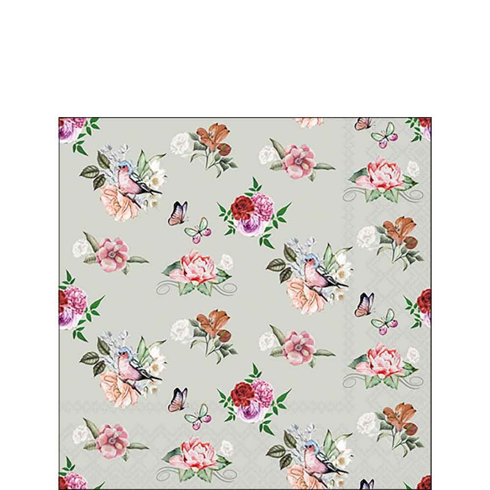 Serviette 25x25 cm Charlotte stone mit rosa Rosen