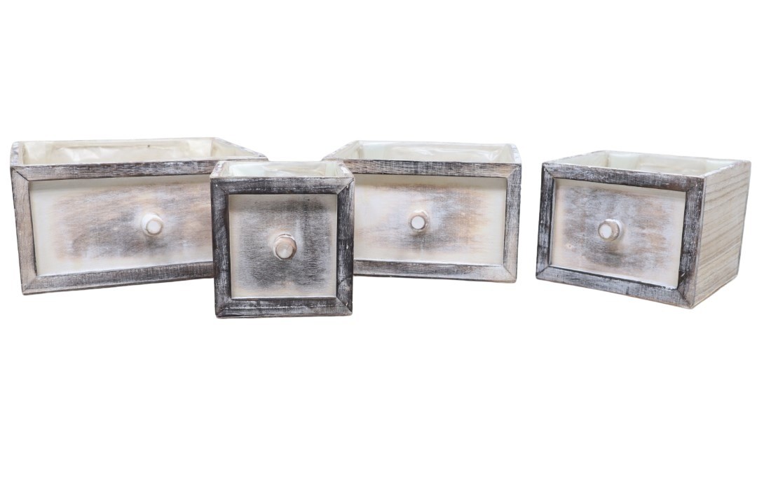 Schubladen viereck Holz white-washed Set/4