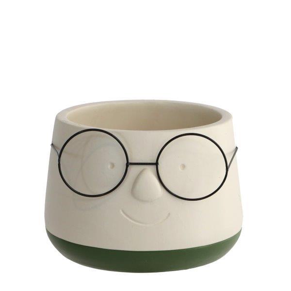 Übertopf Fritzi m. Brille Beton natur-grün Ø16 H11,5cm