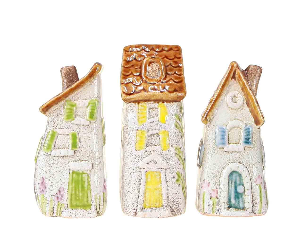Häuser stehend m. Dekor Keramik sort. H9,5-11cm