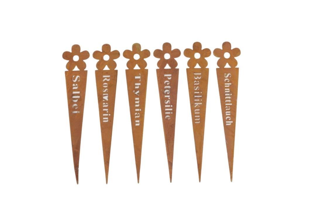 Stecker Kräuter rost 6-fach sort. Metall 22x4,5 cm