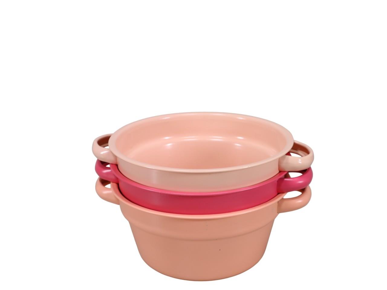 Pflanzschale m. Griffen Metall D17cm rosa-pink-apricot mix