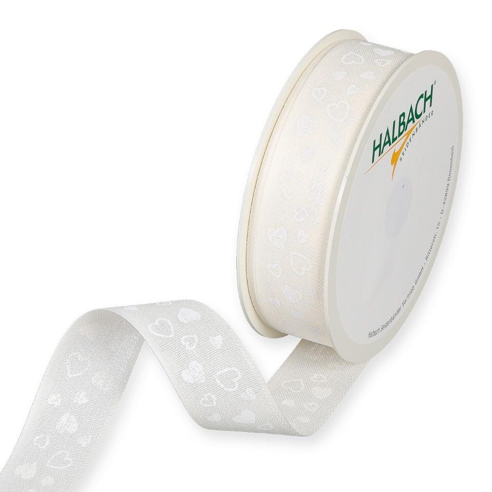 Druckband Herzen 25 mm 18 Meter cream 70