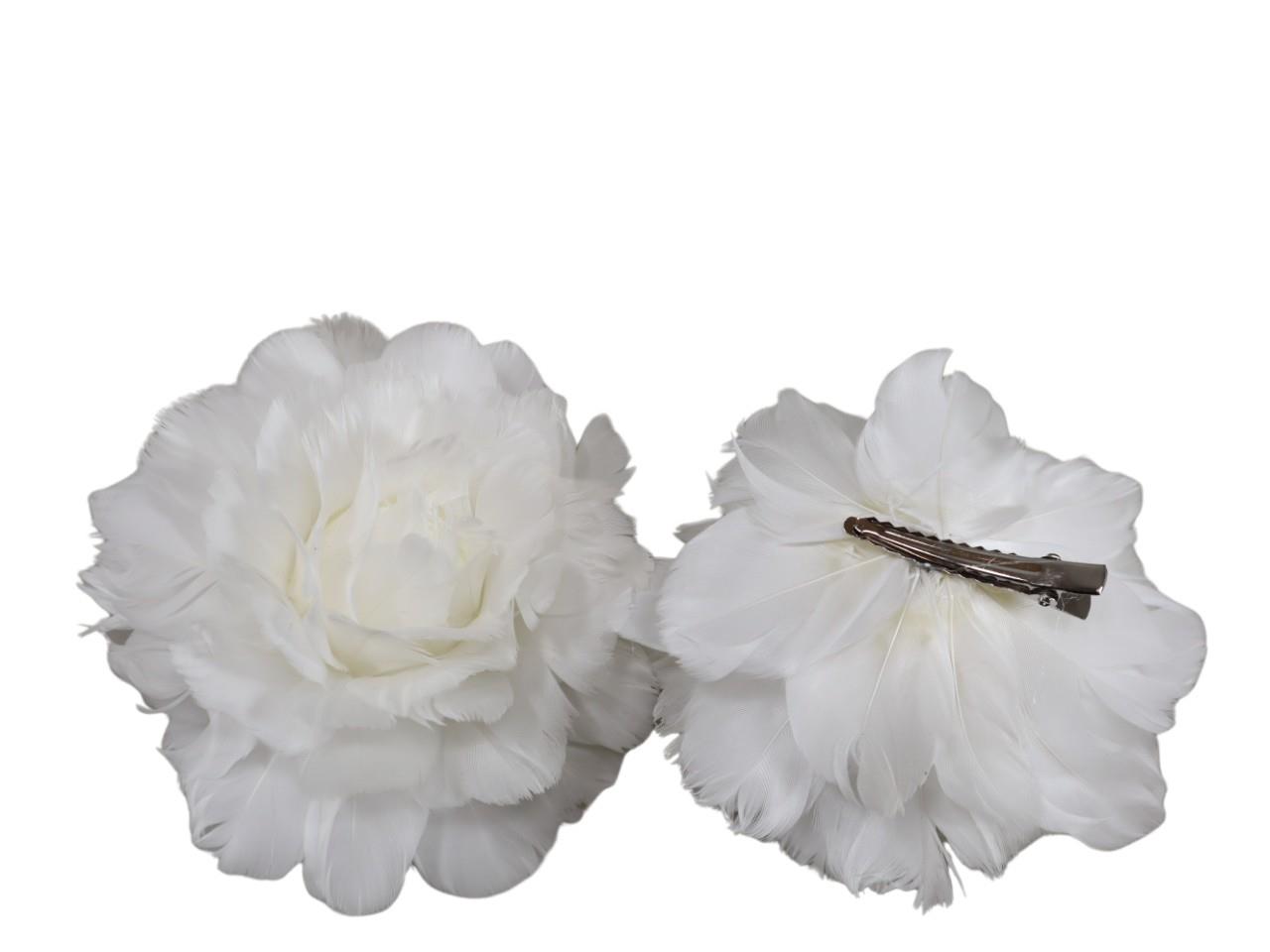 Federnrose 10cm mit Clip weiß