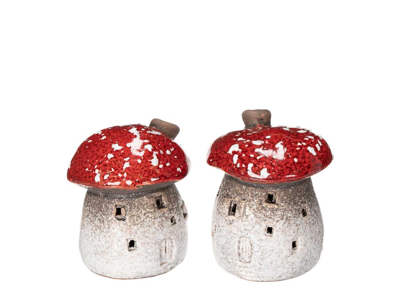 Pilzhaus 2 sort. Steingut rot/weiß H8,3cm