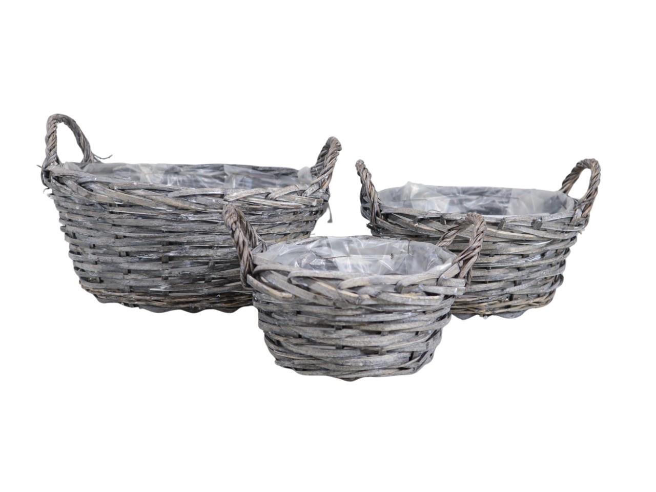 Pflanzkorb rund Weide Set/3 D35,25,18cm grey-washed