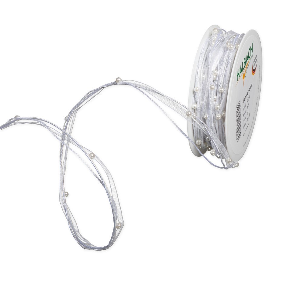 Organza Perlen Kordel 5 mm 15 Meter weiss 11