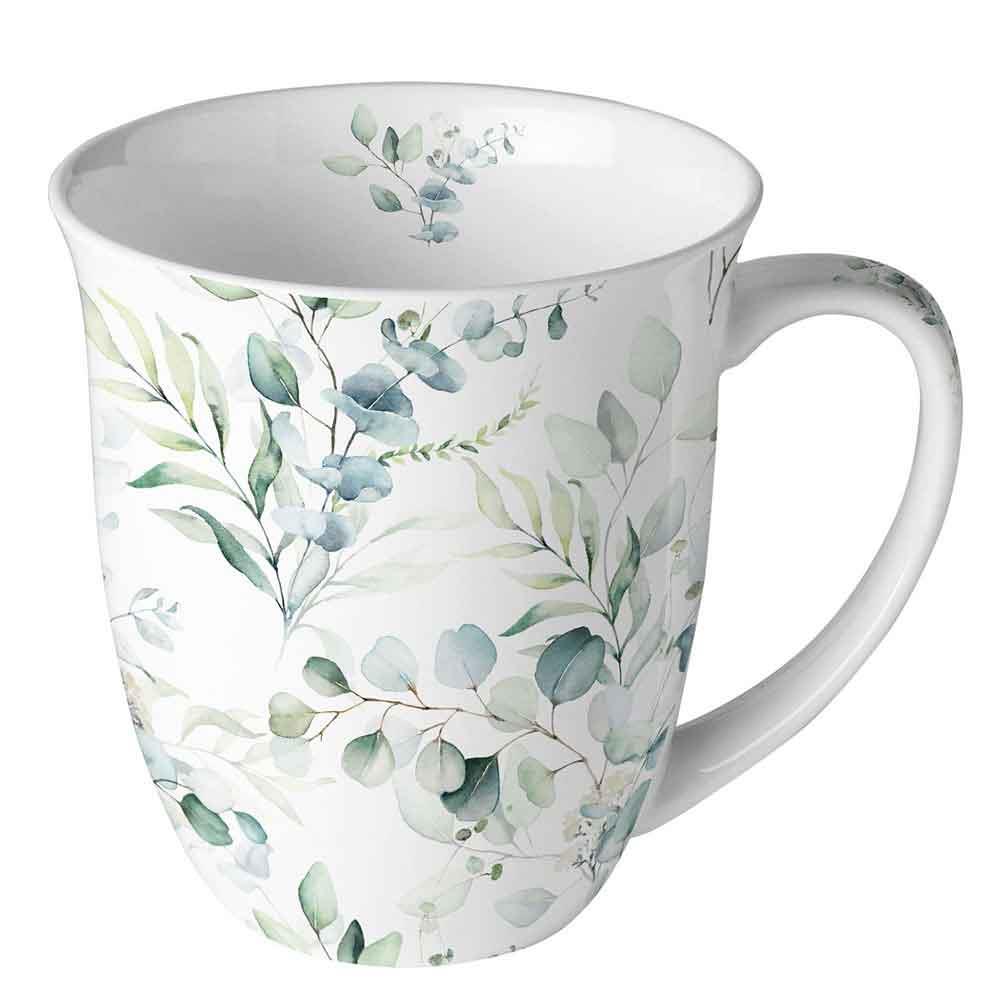 Becher Porzellan Höhe 10,5 cm D 10 cm Eucalyptus allover
