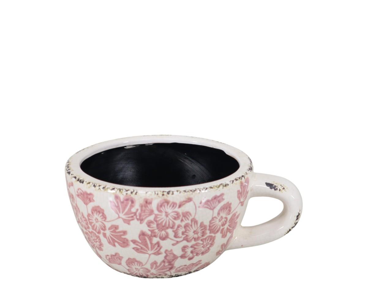 Tasse Elim Blütenranke Keramik rosa-weiß L23xH10,5cm