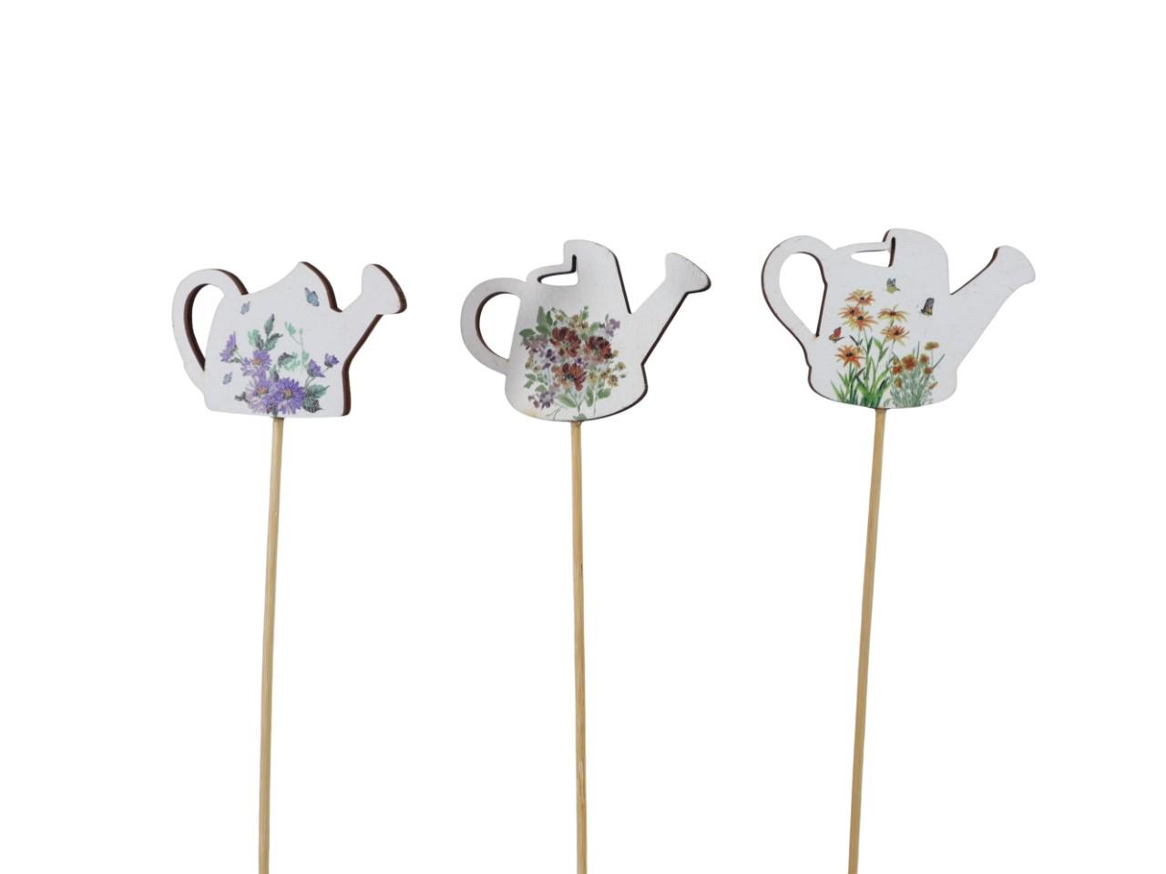 Stecker Gießkanne Holz Blumendeko weiß D8x6,5cm + Pin