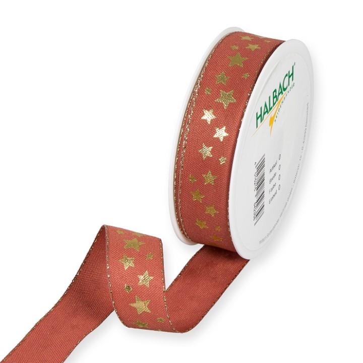 Druckband Sternchen 25 mm 18 Meter rosewood/gold 98