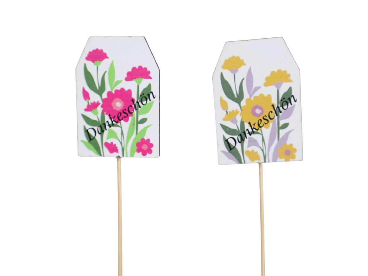 Stecker Blumenmotiv Schriftzug Holz farbmix D5x7,5cm + Pin