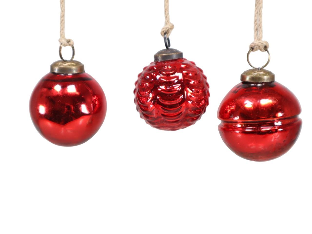Glaskugel Ornamente rot m. Jutehänger D5x7cm