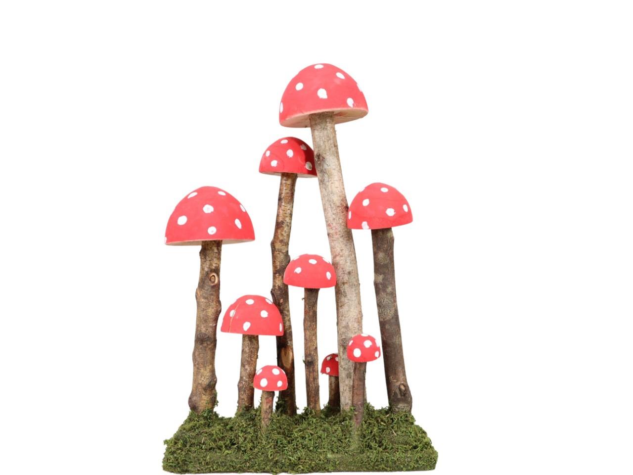 Fliegenpilzreihe 8-fach stehend Vollholz natur-rot H39cm